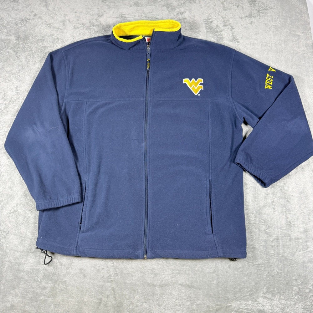 Vintage Russell Athletic Men XXL West Virginia Mountaineer Navy Fleece Full Zip